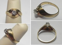 V532 Vintage Solid 14K Yellow Gold Diamond Solitaire Bypass Design Ring, Sz 5.5