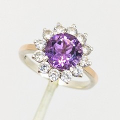 Vintage Luxury RING Silver 925 with Bright Amethyst -size: 7.5US (17.5mm) | #110