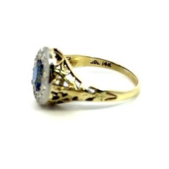 Vintage 14K Two-Tone Gold Blue Sapphire & Diamond Ring Size 6