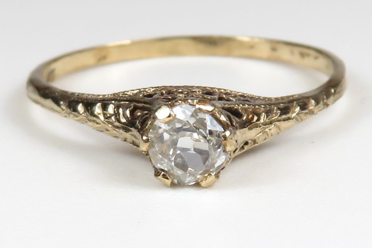 Antique Art Deco Old European Diamond Engagement 18KW Ring Sz 6.75 UK-N EGL USA