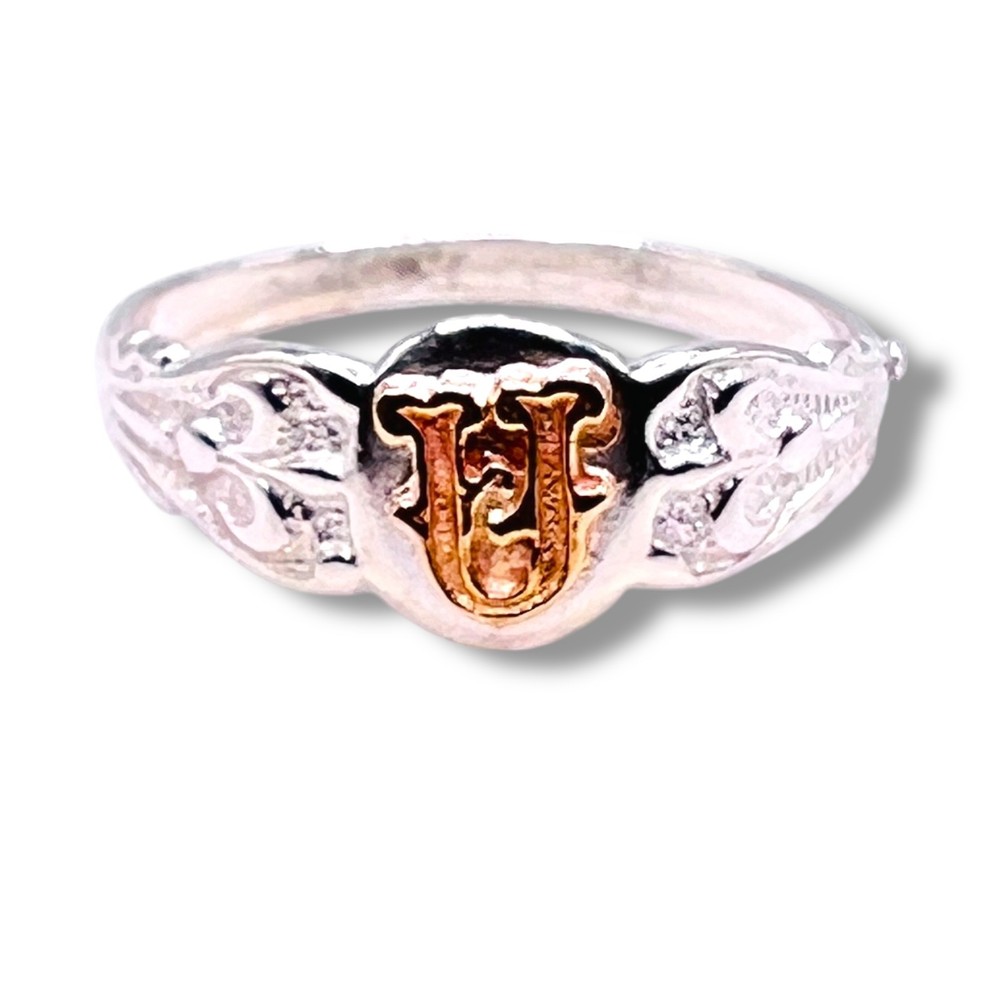 Initial U Signet 10k Gold Letter 925 Sterling Silver Ring Size 4.25