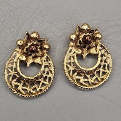 Vintage Hoop Earrings Wire Openwork Faux Pearls 1 3/8″