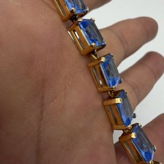Vtg Blue Stone Tennis Bracelet Gold Over Sterling Silver Thailand UTC QVC Design