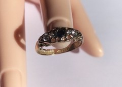 Antique 1910 Handmade Gold Ring w/ Blue Sapphire and 4x Zircons Q (18.19mm) 1.8g