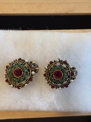 VNTG ART Arthur Pepper Designer Jewelry Red Green Glass Earrings Clip On RARE
