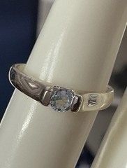 Vintage Sterling Silver 925 Signed SU Blue Topaz Flush Set Ring Size 7.5