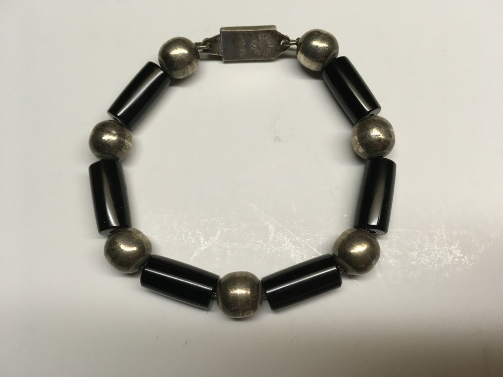 Vintage JMS Jose Marmolejo Mexico 925 Sterling Black Onyx Bracelet TM-65 Signed