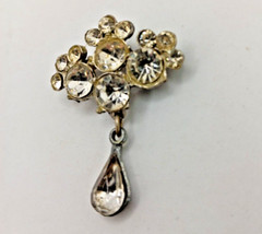VTG AJC Rhinestone Brooch Pin Teardrop Dangle Silver Tone Costume Jewelry Goth