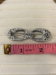 Vintage Silver Tone Bow Brooch Black Silver Rhinestones Elegant Formal 2.25 In