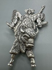Vintage Hartmans Durango Cowboy 925 Sterling Silver Buffalo Bull Rider Brooch