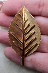 Vintage leaf Brooch Pin Signed Alan J Gold Tone Mid Century Modern MCM 1960s