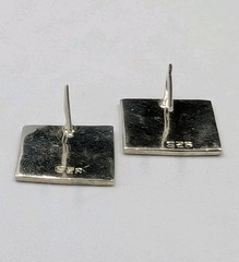 Vintage Sterling Silver 17 mm Hammered Square Attached Hook Dangle 925 Earrings