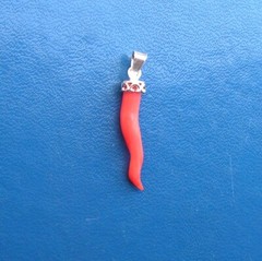 Christmas gift lucky horn Italian Silver Gold And Genuine Red Coral Mediterranea