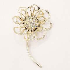 Sarah Coventry Allusions AB Crystal Gold Tone 1968 Clip On Earrings & Brooch Set