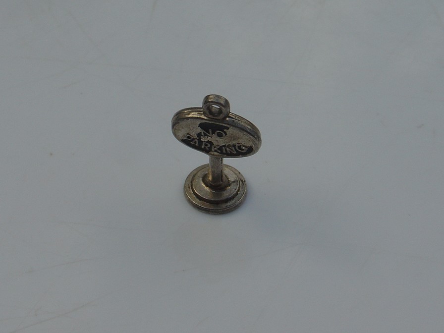 Vintage Sterling Silver Charm Pendant 3D Antique No Parking Sign Cast Iron Base