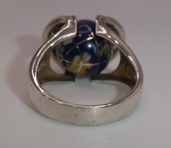 SX 925 Ring Sally C Treasures Sterling Silver Multi Stone Inlay World Globe 8.5