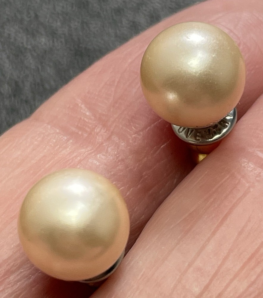 Vintage 8mm Champagne Faux Pearl Stud Earrings