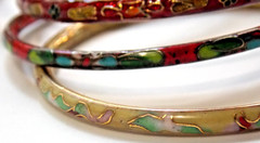 CLOISONNE ( LOT OF 4 ) GLASS FLORAL LEAF VARIOUS COLORS BANGLES BRACELETS
