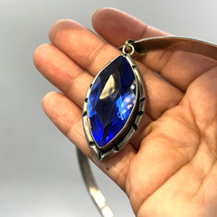 Alpaca Silver Mexico Collar Choker Crystal Pendant Necklace