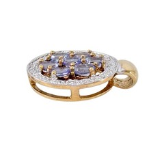 Oval Tanzanite Cluster Pendant | Diamond | Gold Tone Sterling Silver 925