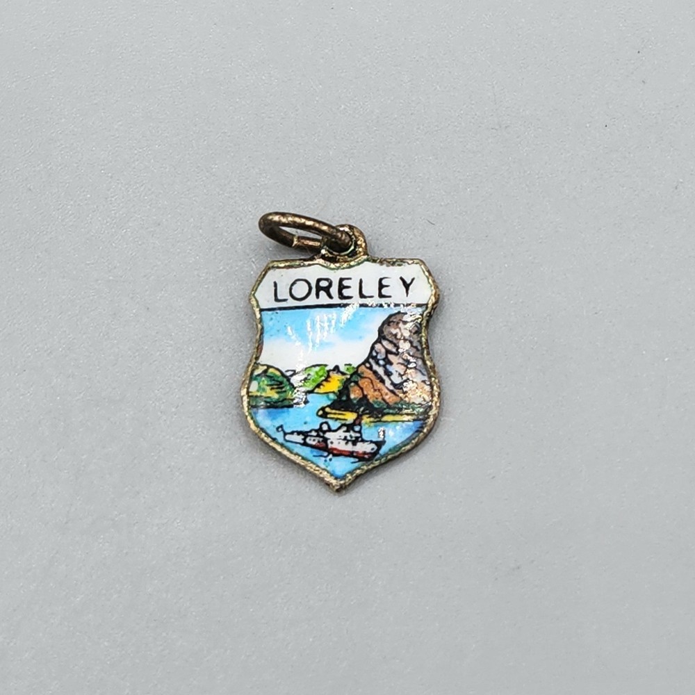 Vintage German Silver Plate LORELEY Rock Germany European Travel Shield Charm