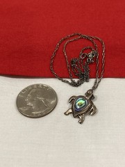 Vintage 925 Sterling Silver Abalone Heart Turtle Pendant & Chain Necklace 18.5”