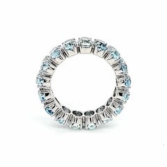 LARGE 7.97CT DIAMOND & AQUAMARINE 18KT WHITE GOLD OVAL ETERNITY ANNIVERSARY RING