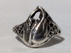VINTAGE STERLING SILVER FILIGREE 1/2 INCH SWAN BIRD SZ 8 RING STAMP 925 2MM BAND