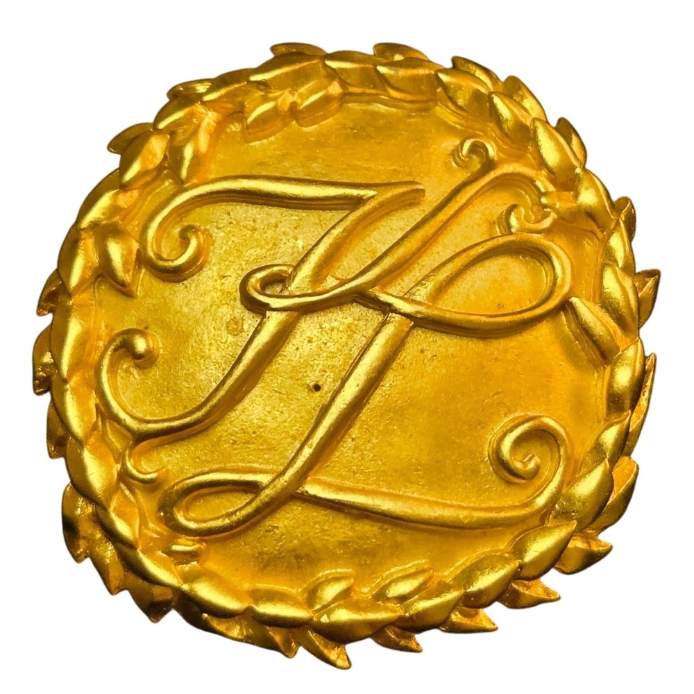 Vintage Karl Lagerfeld Signed Matte Goldtone Ornate Brooch 1980’s Couture