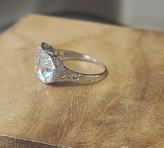 2.30ct. Platinum Vintage Filigree Engagement Ring Natural Old Euro Cut 1920’s