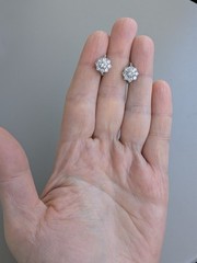 Vintage French 18K Whit Gold Diamond Flower Earrings