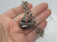 Vintage 800 Silver Etruscan Revival Coral Charm Bracelet Jewelry w/ Amethyst