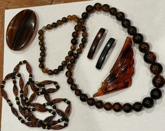 FAUX TORTOISE LUCITE GRADUATED BEAD & AVON 3927 NECKLACE BARETTE VINTAGE LOT EUC