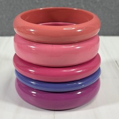 5 Lot Vintage Chunky Spacer Bangle Bracelet Pink Purple Stacking Acrylic Enamel
