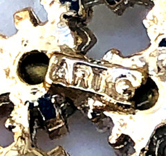 Vintage ART/ Arthur Pepper Aurora Borealis Rhinestone & White Enamel Leaves Pin