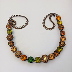 Vintage Crystal Necklace Autumn Brown Green Brass Statement Romantic Statement