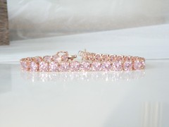 Vintage Sterling Silver 925 RoseGold on Large Pink Gemstone Tennis Bracelet 7.5″