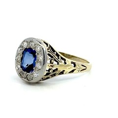 Vintage 14K Two-Tone Gold Blue Sapphire & Diamond Ring Size 6