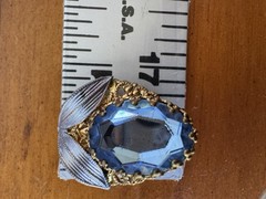 Vintage West Germany Baby Blue Art Glass Brooch Earrings Set Gold Tone Filigree