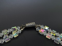 Vintage Aurora Borealis Crystal Glass Bead Necklace Double Strand 24″
