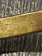 Vintage MONET Brushed Gold-Tone Bangle Bracelet Etched Diagonal Stripes 1970/80s