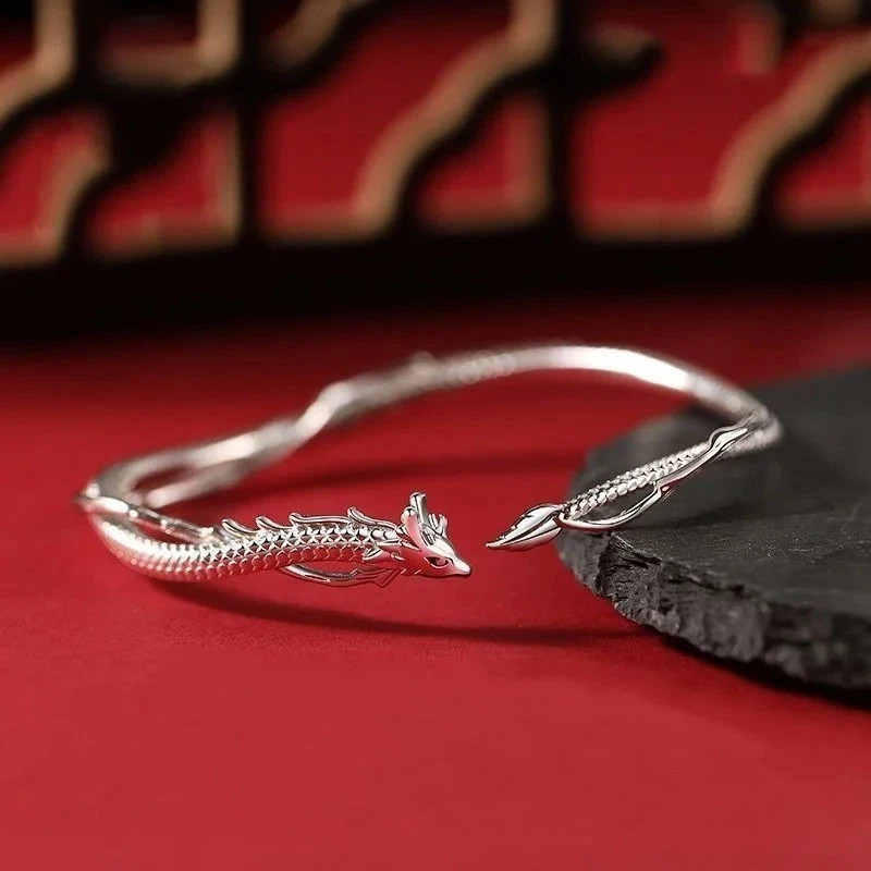 Vintage Handmade 925 Sterling Silver Dragon Bracelet Hand Bangle