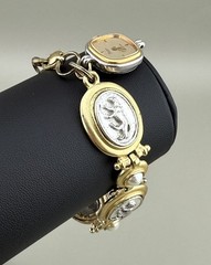 Pedre Quartz Bracelet Watch Vintage Charm Intaglio Lion Panels 8″ Roman Revival