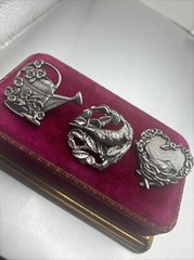 Birds and Blooms Silver Pewter Pin Brooch Lot Of 3 Vintage 1999 2004 2000 L.E.