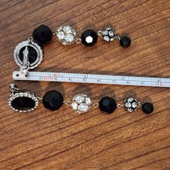 Vintage Signed Les Bernard Rhinestone & Faceted Black Dangle Ball Earrings 4″