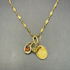 Custom Vintage Charm Trio, Vtg Gold Plated Trifari Chain Necklace, Opal, Czech +