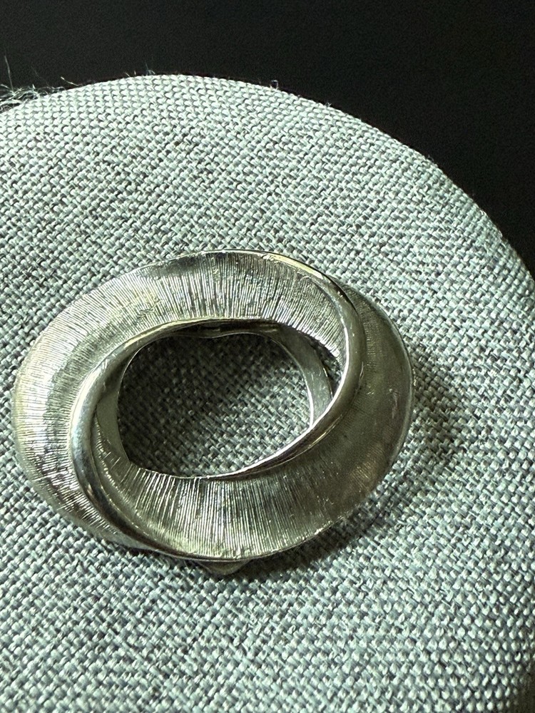 Vintage Abstract Scarf Clip Silver Tone Art Deco MCM Art To Wear Career Retro