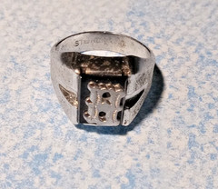 Art Deco Sterling H Monogram Initial Signet Style Ring Size 7.25