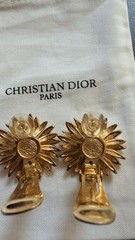 Vintage Christian Dior Enamel Daisy Clip Earrings Gold Tone