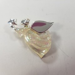 Stunning Vintage AAI Silver Toned Glitter Lucite Acrylic Angel Brooch